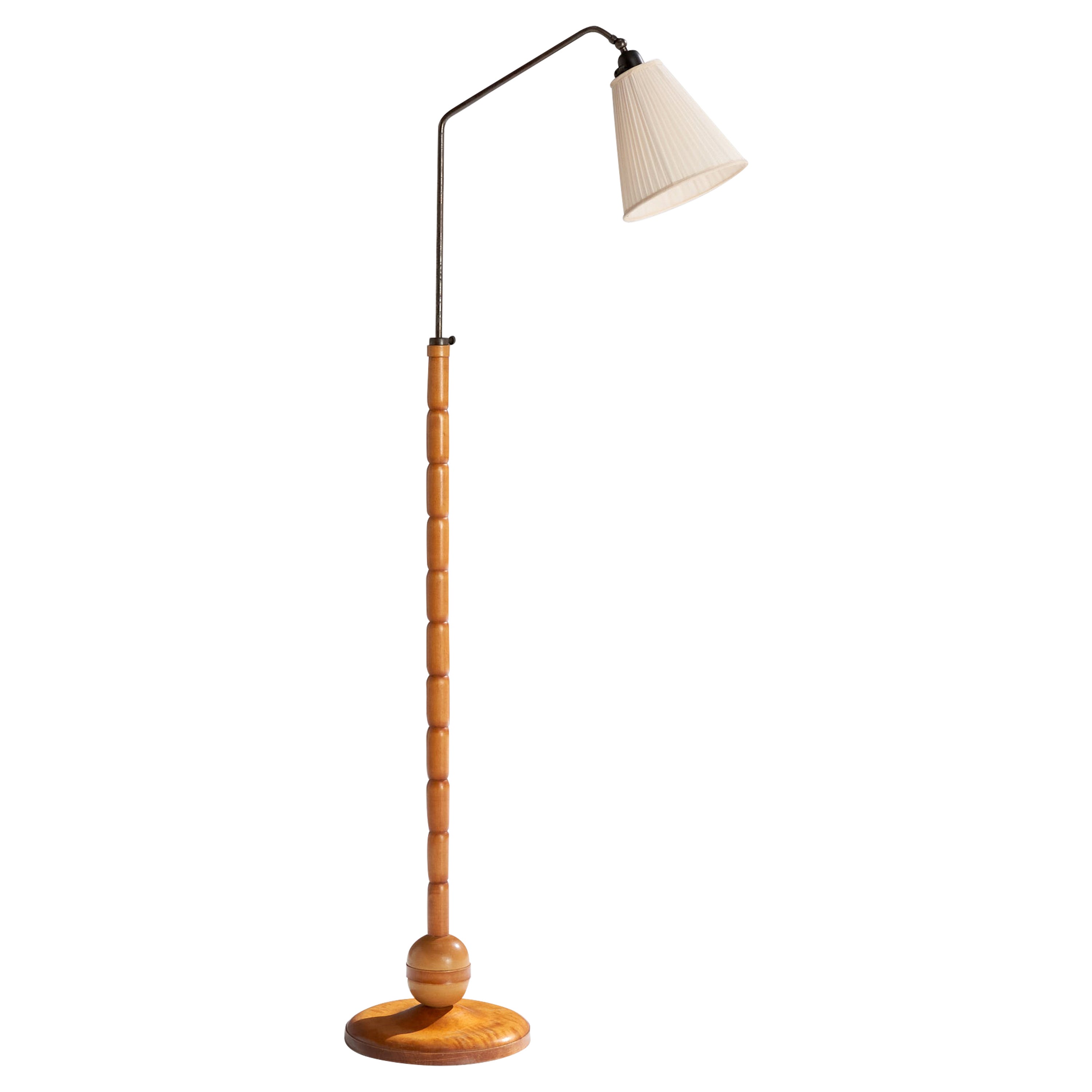 Schwedische Designerin, Stehlampe, Birke, Metall, Stoff, Schweden, 1930er Jahre im Angebot