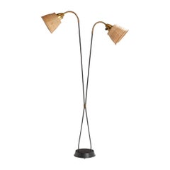Swedish Designer, Floor Lamp, Brass, Metal, Rattan, Sweden, 1950s