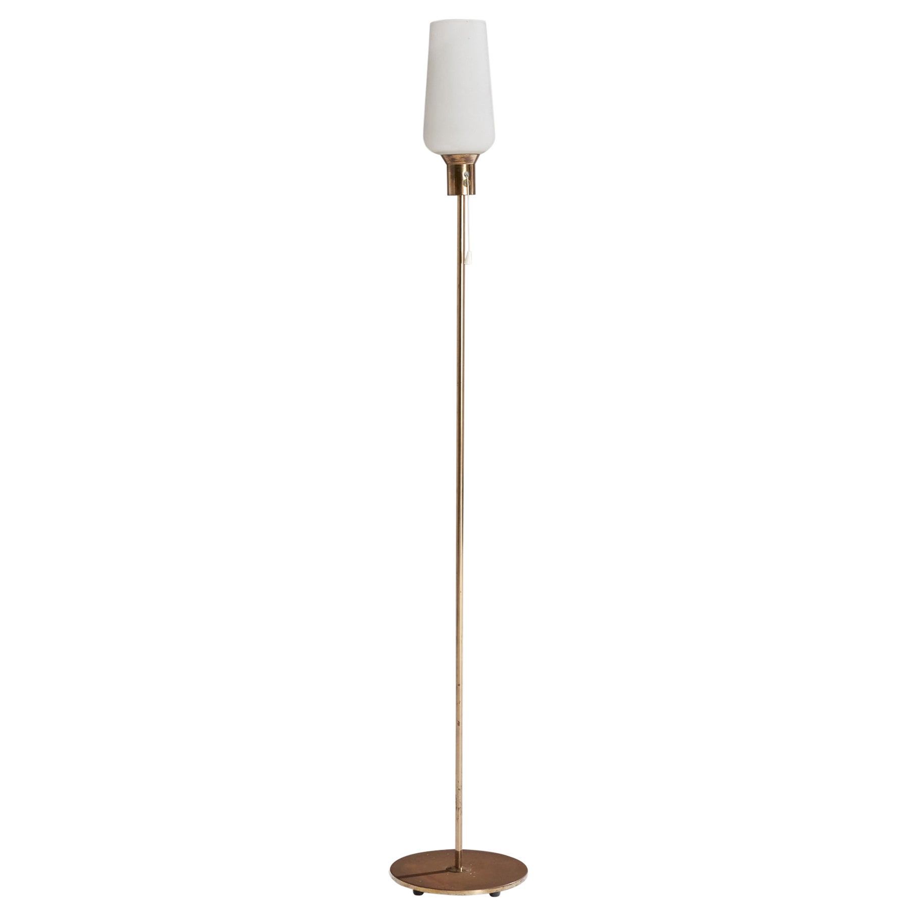 Swedish Designer, Floor Lamp, Brass, Glass, Sweden, 1950s
