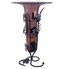 Vittorio Zecchin Venini MVM Art Nouveau Amethyst Murano Glass Wrought Iron Vase