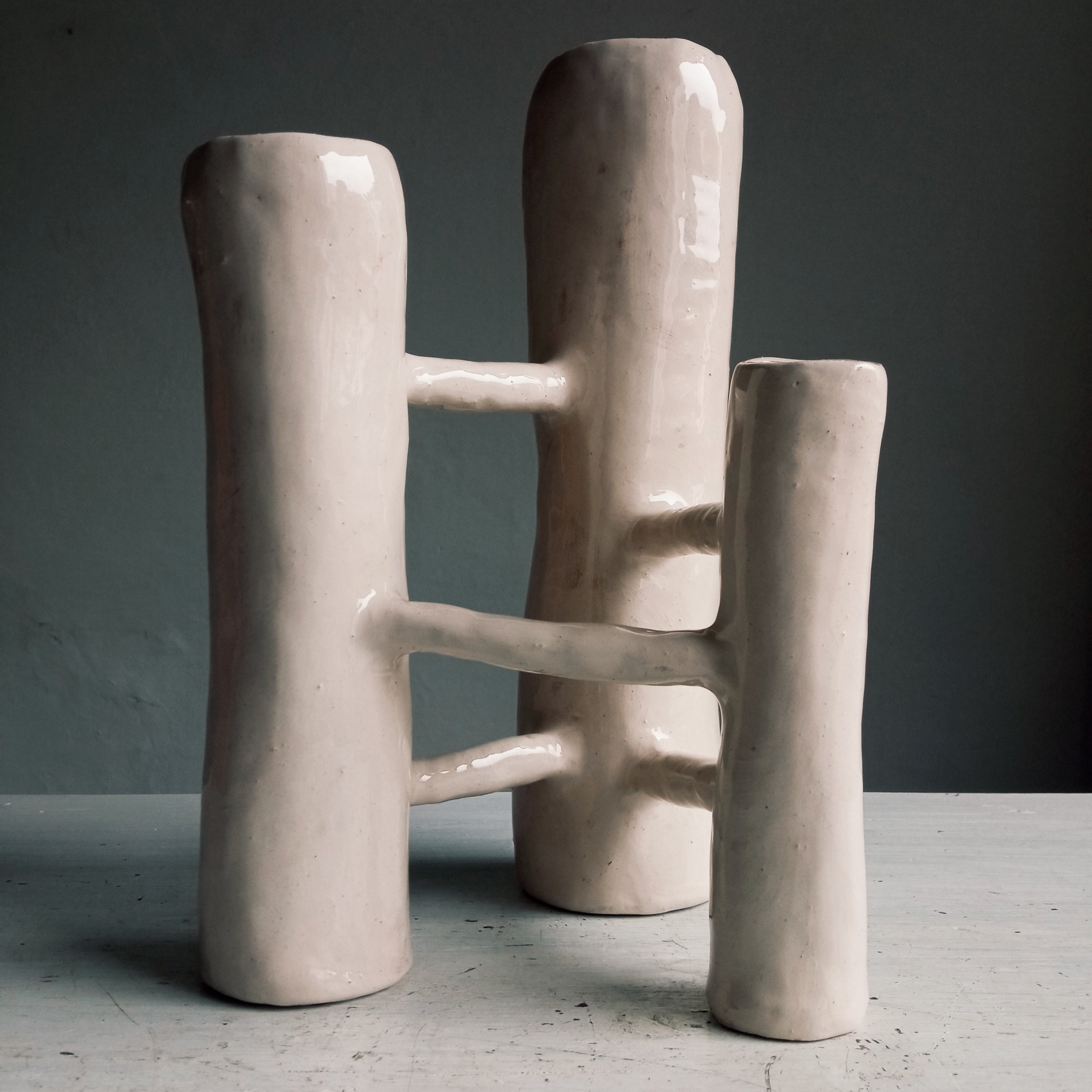 Communicating Vases 3 elements WHITE in ceramic XXI Century by Chiara Berta Artist