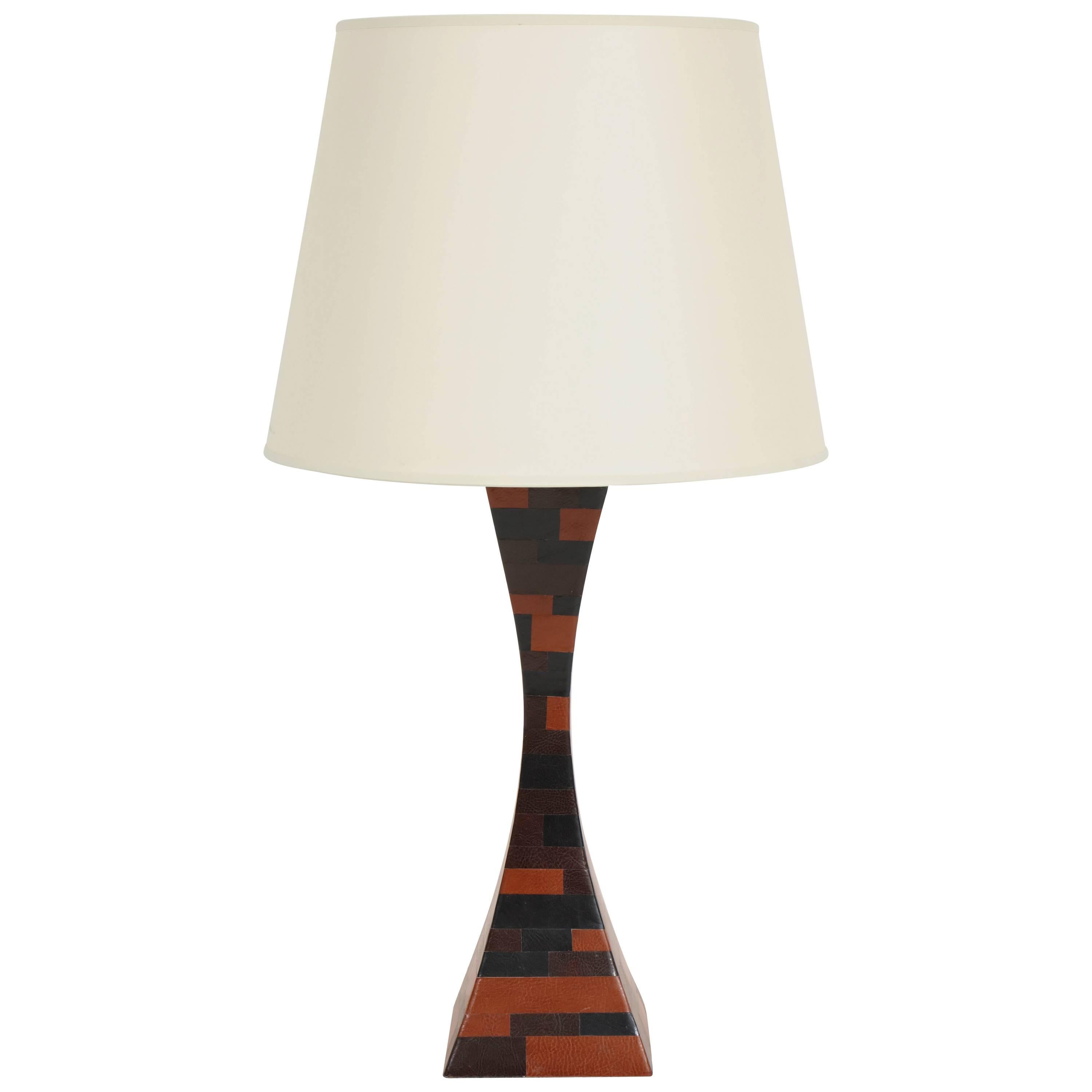 Leather Patchwork Table Lamp For Sale