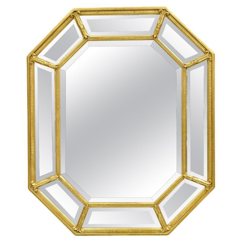 Espejo de pared octogonal de cristal biselado estilo Regencia francesa vintage