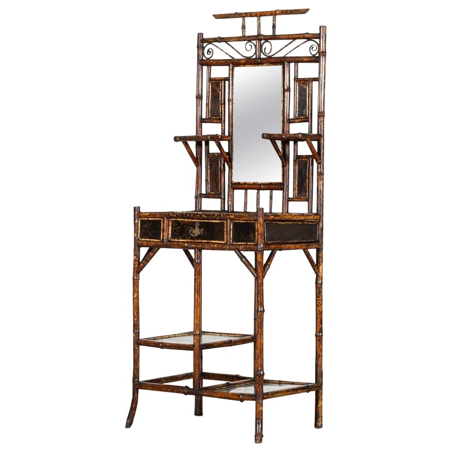 19thC English Bamboo Mirrored Hall Stand