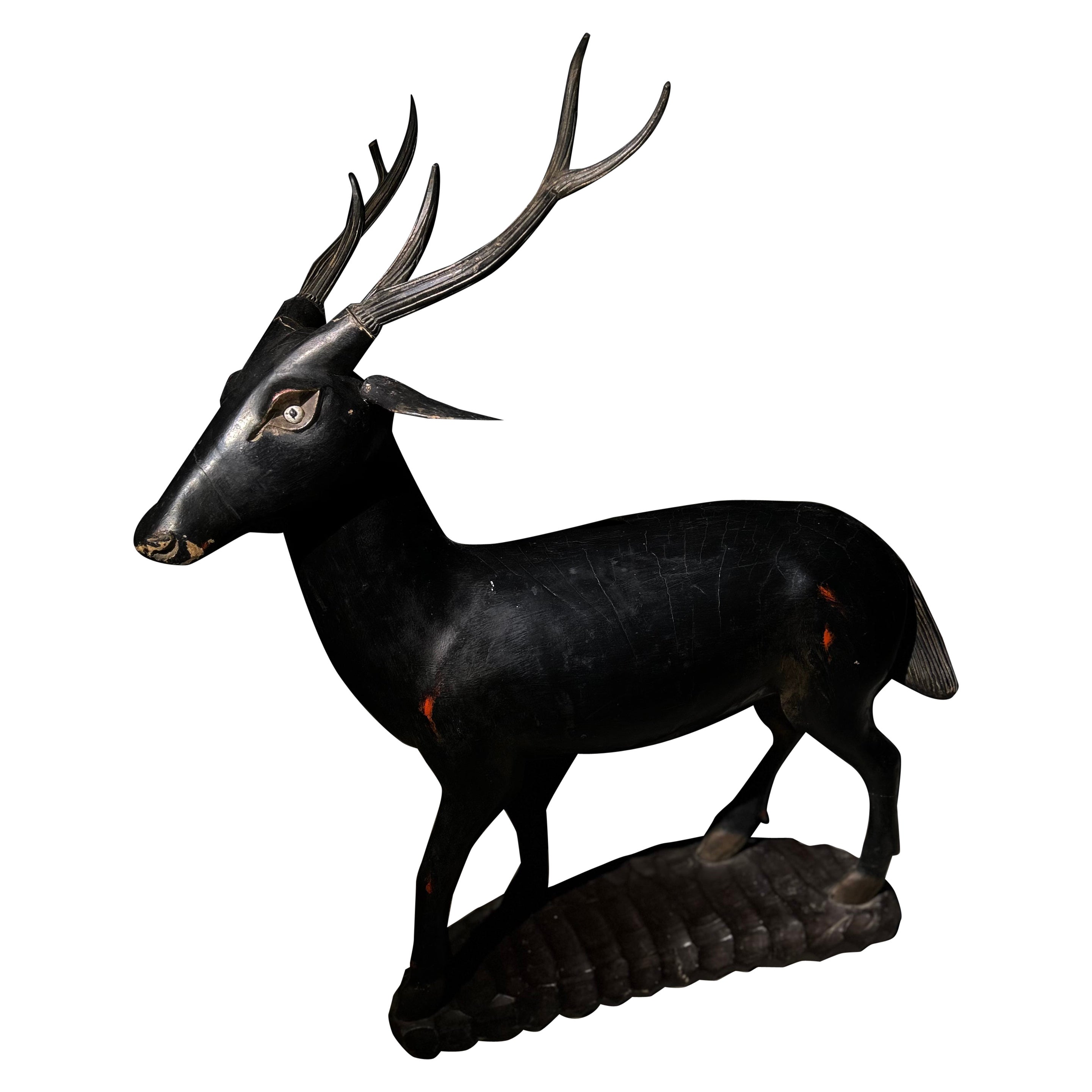 Japanese antic deer sculpture For Sale