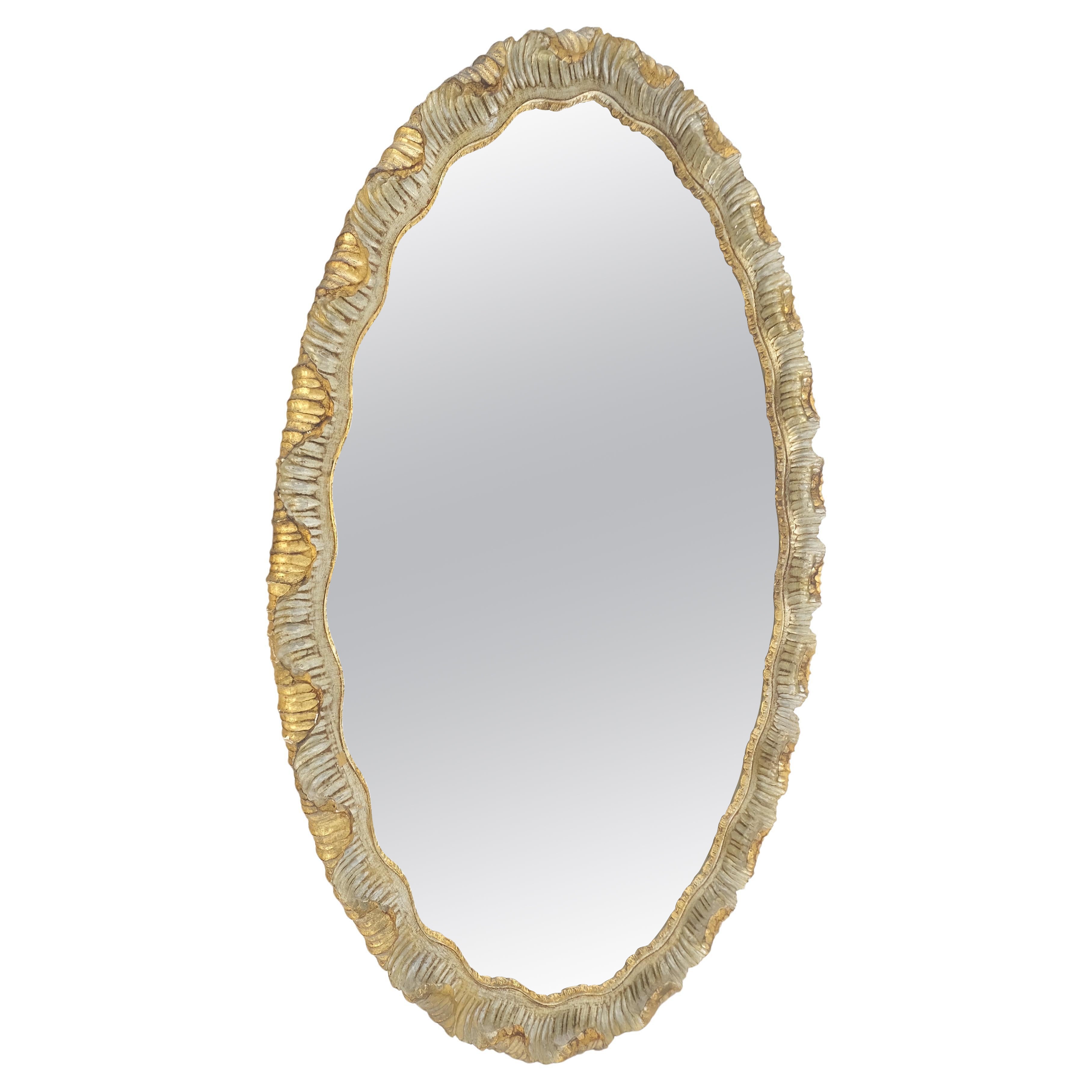 Wood Wood Scallop Edge Style Silver & Gold Gilt Oval c1970s Wall Mirror MINT !