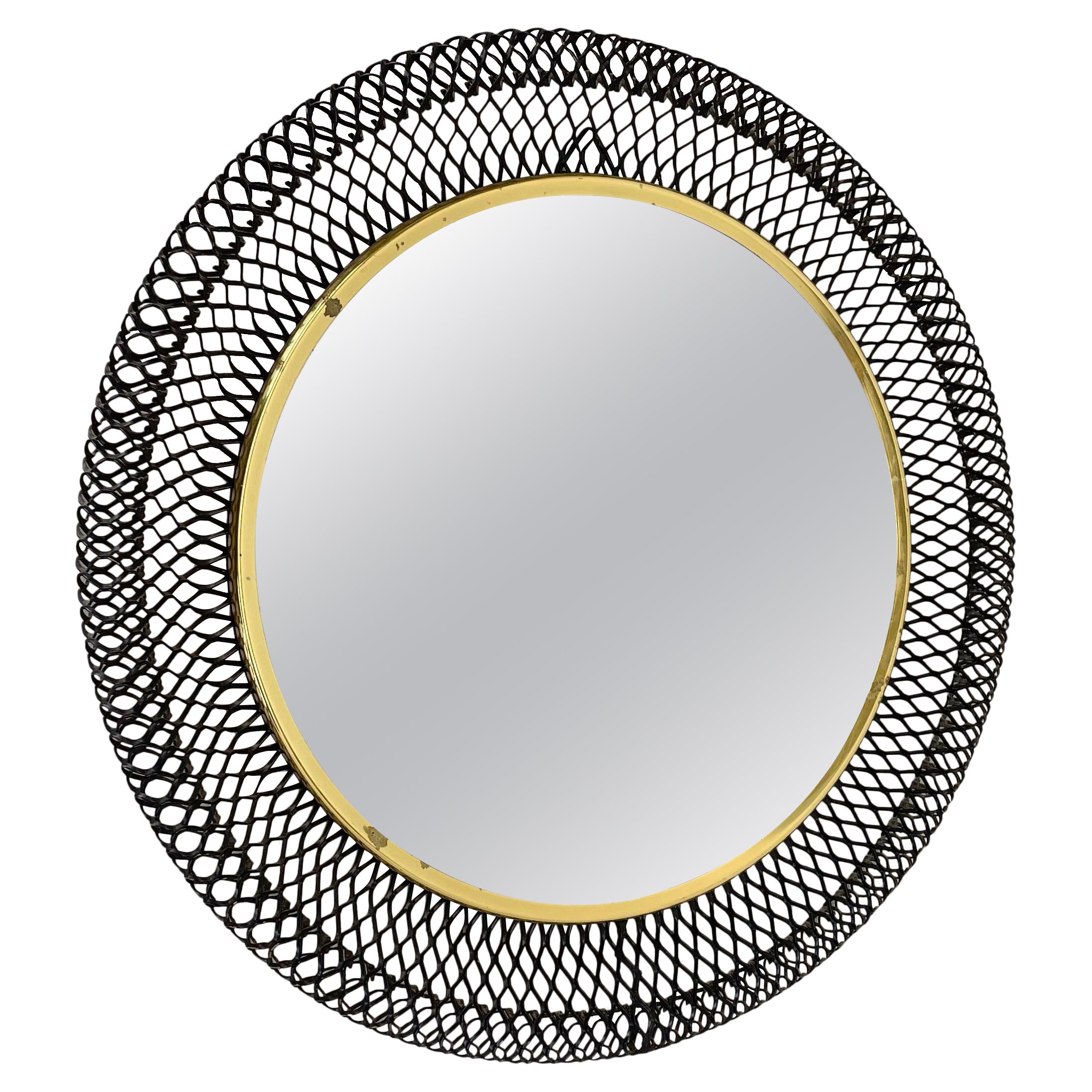 Original 34cm French Mategot Style Bauhaus Metal Wall Mirror, France 1950s