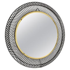 Vintage Original 34cm French Mategot Style Bauhaus Metal Wall Mirror, France 1950s