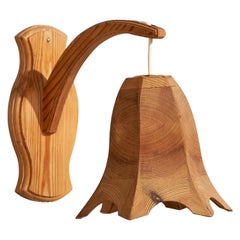 Swedish Designer, Wall Light, Pine, Sweden, 1970s