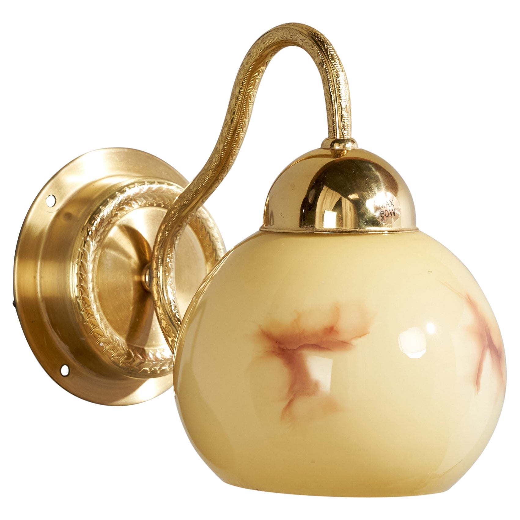 C.E. Fors, Wall Light, Brass, Glass, Sweden, 1970s