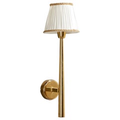Dänische Designerin, Wandleuchte, Messing, Stoff, Dänemark, 1950er Jahre