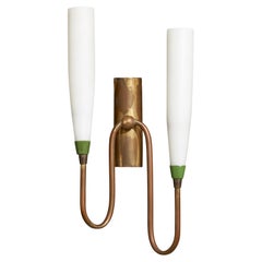 Italian Designer, Wall Light, Brass, Metal, Glass, Italy, 1940s
