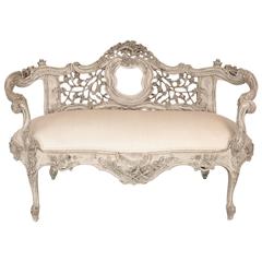 Hand-Carved Grey Distressed Settee