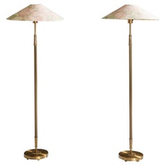 Einar Bäckström, Floor Lamps, Brass, Fabric, Sweden, 1950s