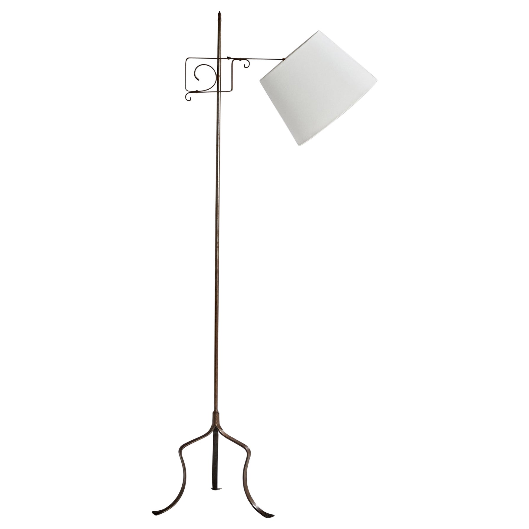 Danish Designer, Floor Lamp, Iron, Fabric, Denmark, 1930s