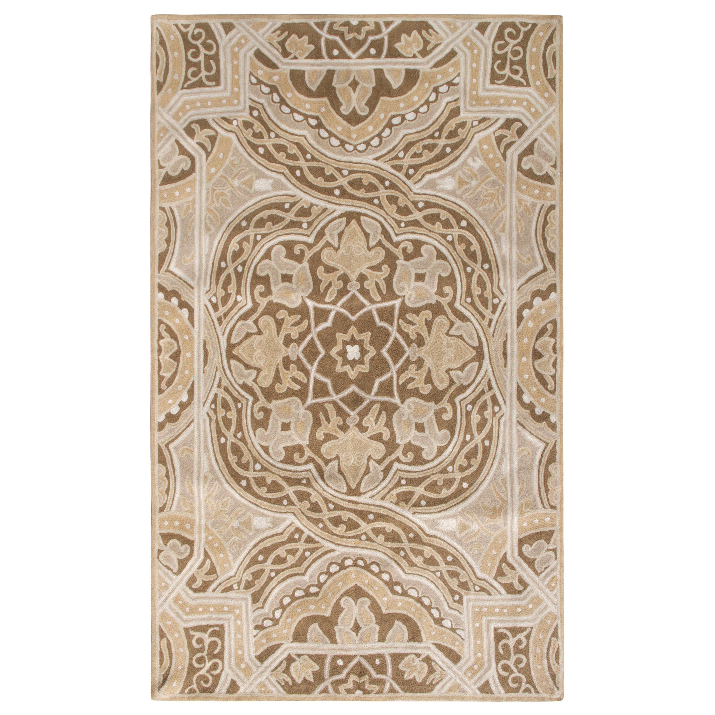 Alfombra de punto de cadeneta hecha a mano por Rug & Kilim, Beige, Marrón Patrón geométrico