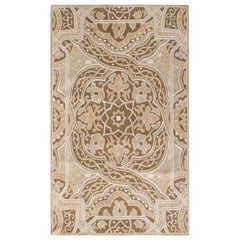 Rug & Kilim’s Handmade Chain Stitch Rug, Beige, Brown Geometric Pattern