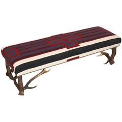 Vintage Chief's Blanket Bench with Vintage European Antlers