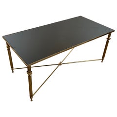 Brass Coffee Table with Black Lacquered Glass Top in the Style of Maison Jansen