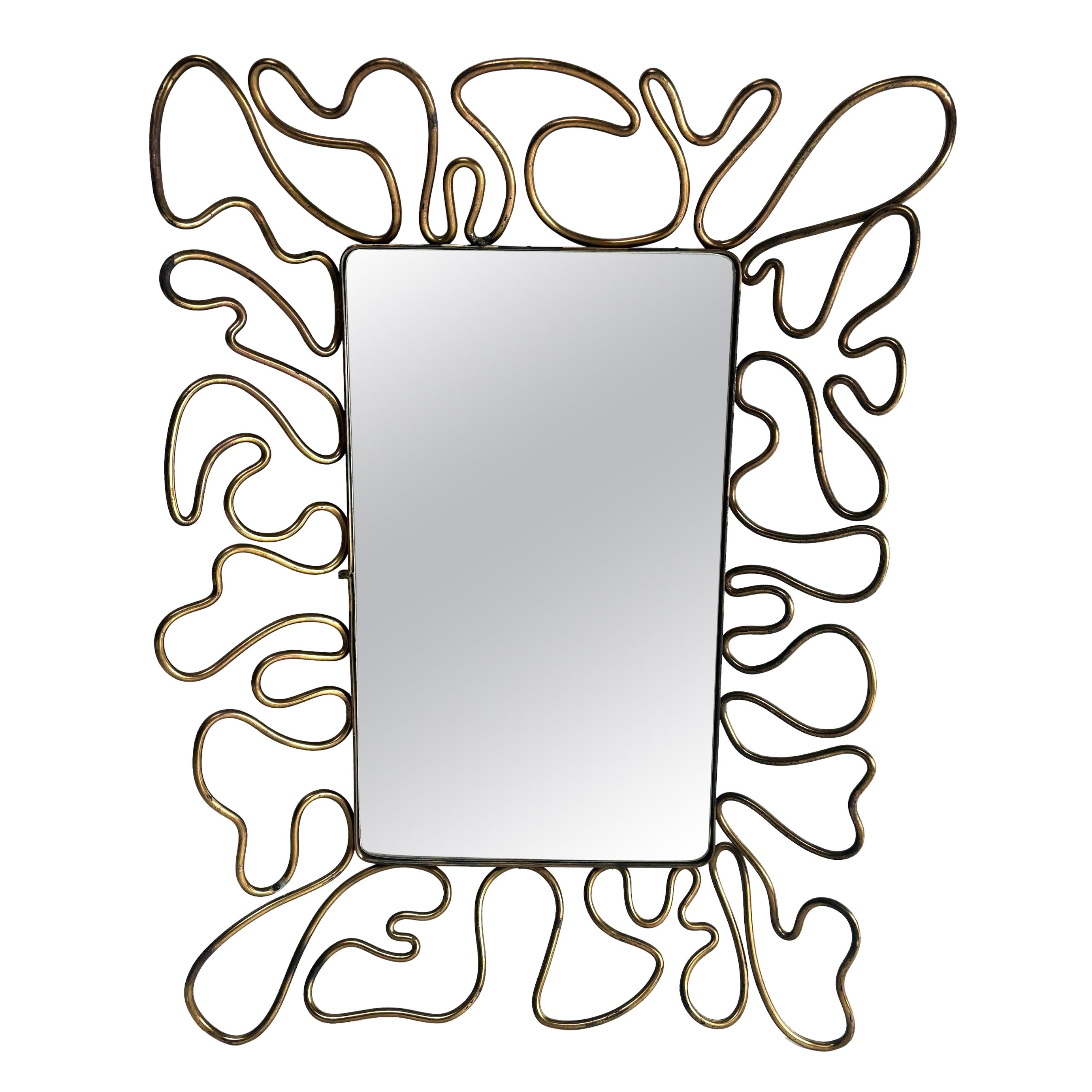 Exceptionnel miroir en laiton du milieu du siècle dernier, style Gio Ponti, Italie