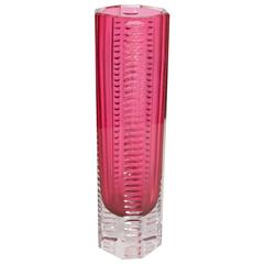 Murano Glass Beveled 'Sommerso' Vase in Pink