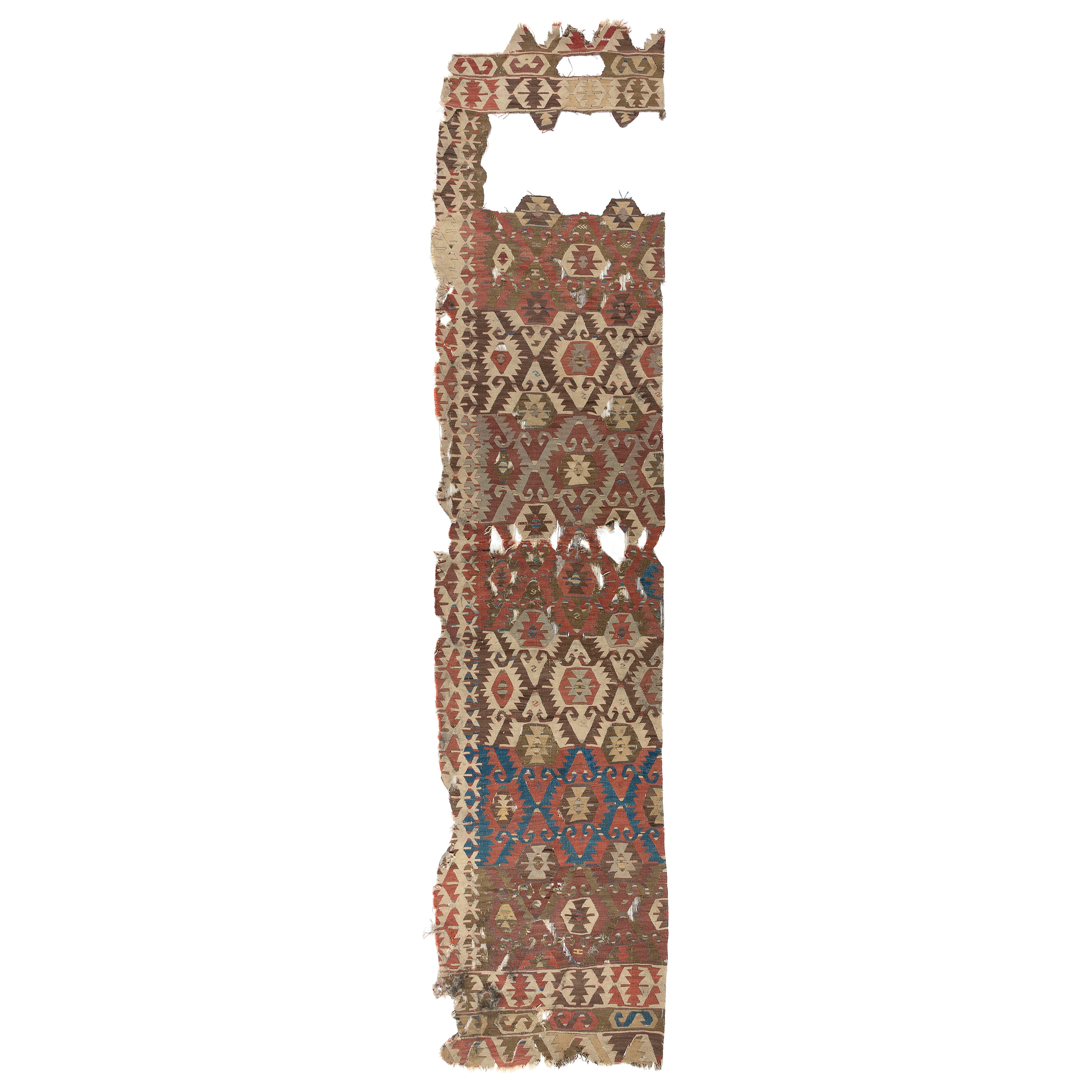 3' x 12'4'' Antique Turkish Sivrihisar Fragment Kilim Rug, 18th Century