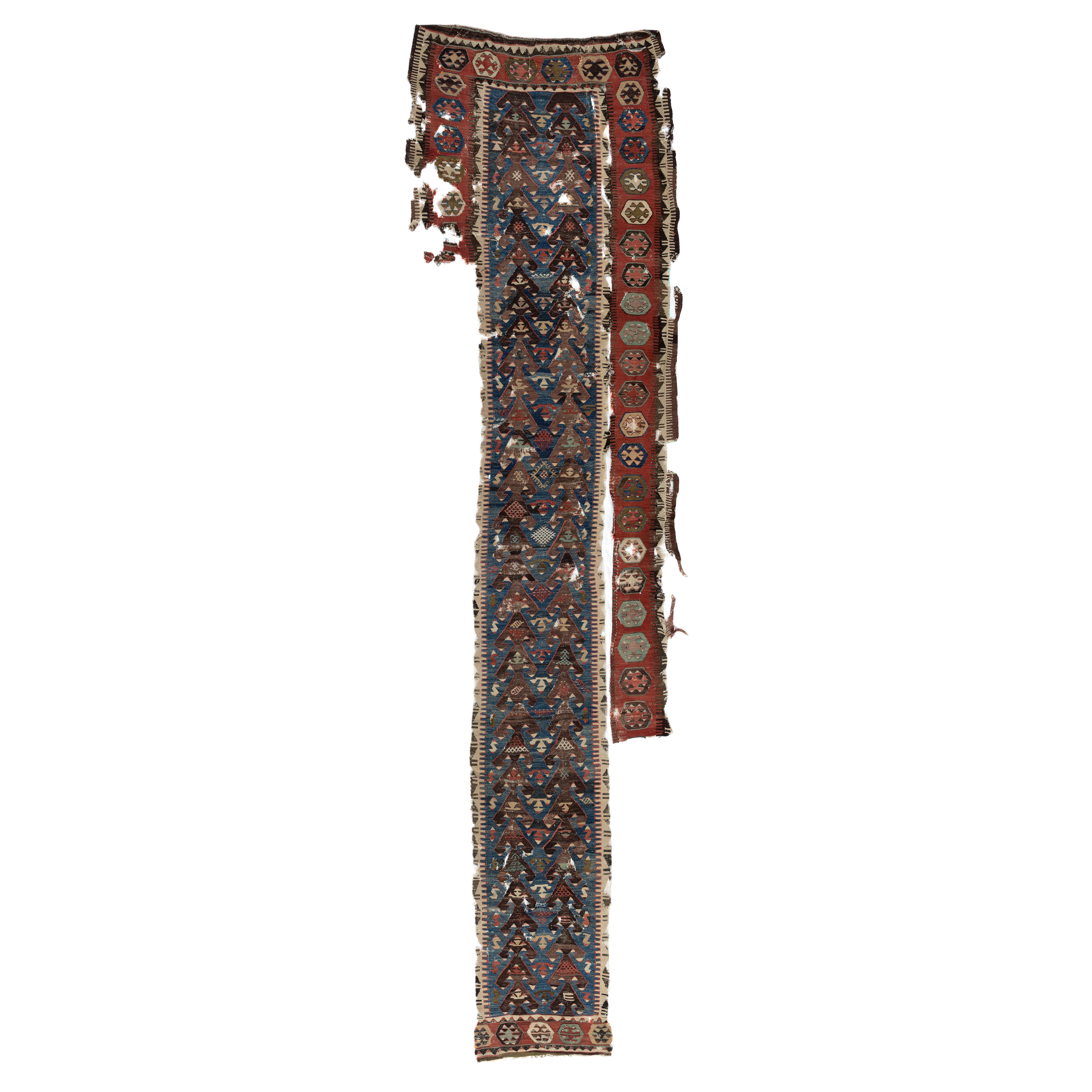 4' x 14'6'' Antique Turkish Fragment Kilim Rug, 18th Century
