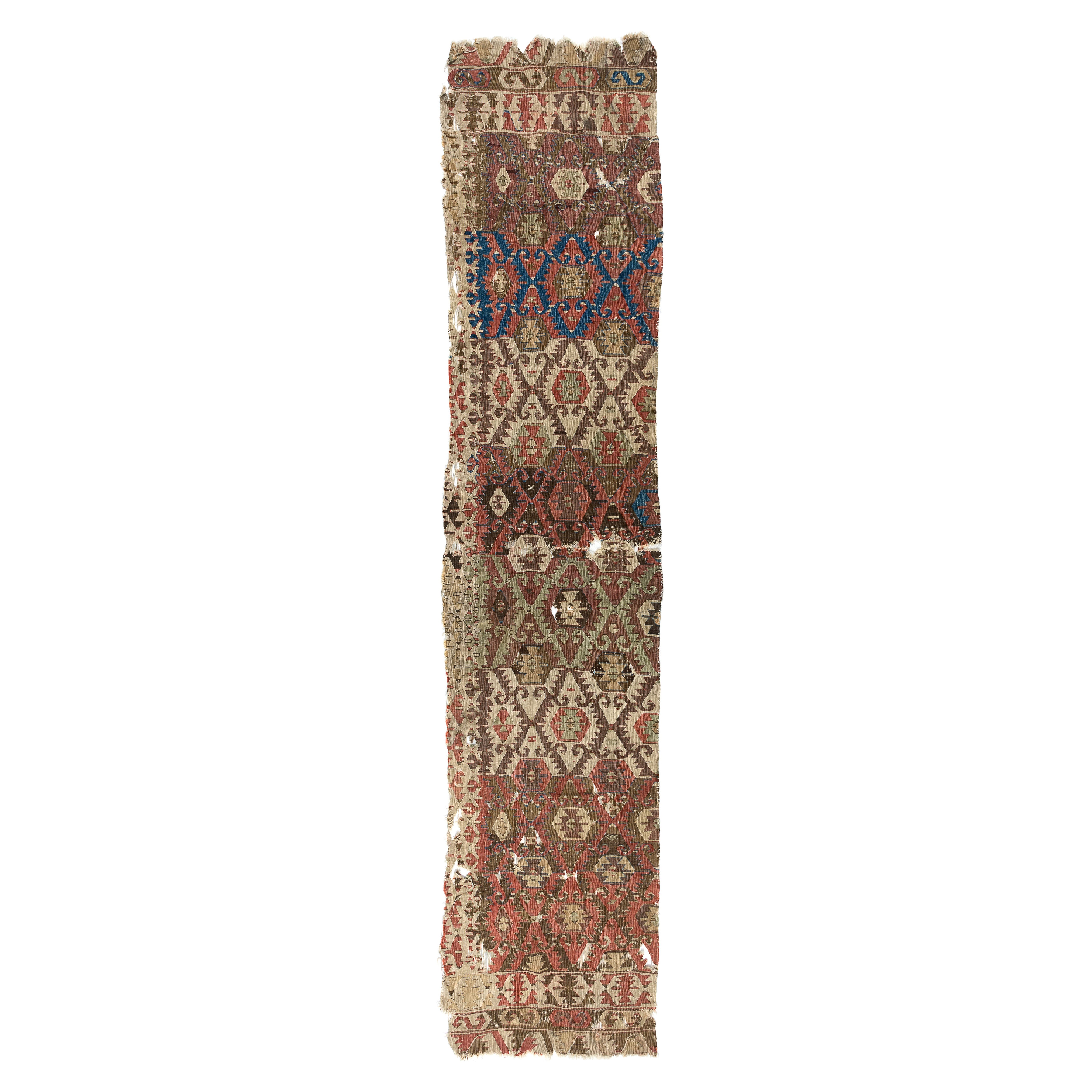 2'6'' x 12' Antique Turkish Fragment Kilim Rug, 18th Century