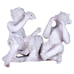 Scultura di cervi bianchi in ceramica di Clara Istler del 1950