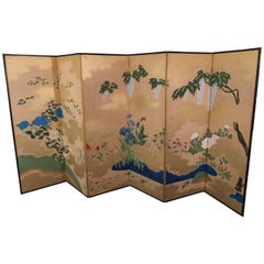 Antique Japanese Six-Panel Screen, Late Meiji-Early Showa Period