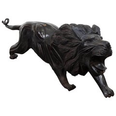 Asian Late 19th-Early 20th Century Carved Ebony Lion, Unsigned