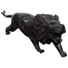 Asian Late 19th-Early 20th Century Carved Ebony Lion, Unsigned 2