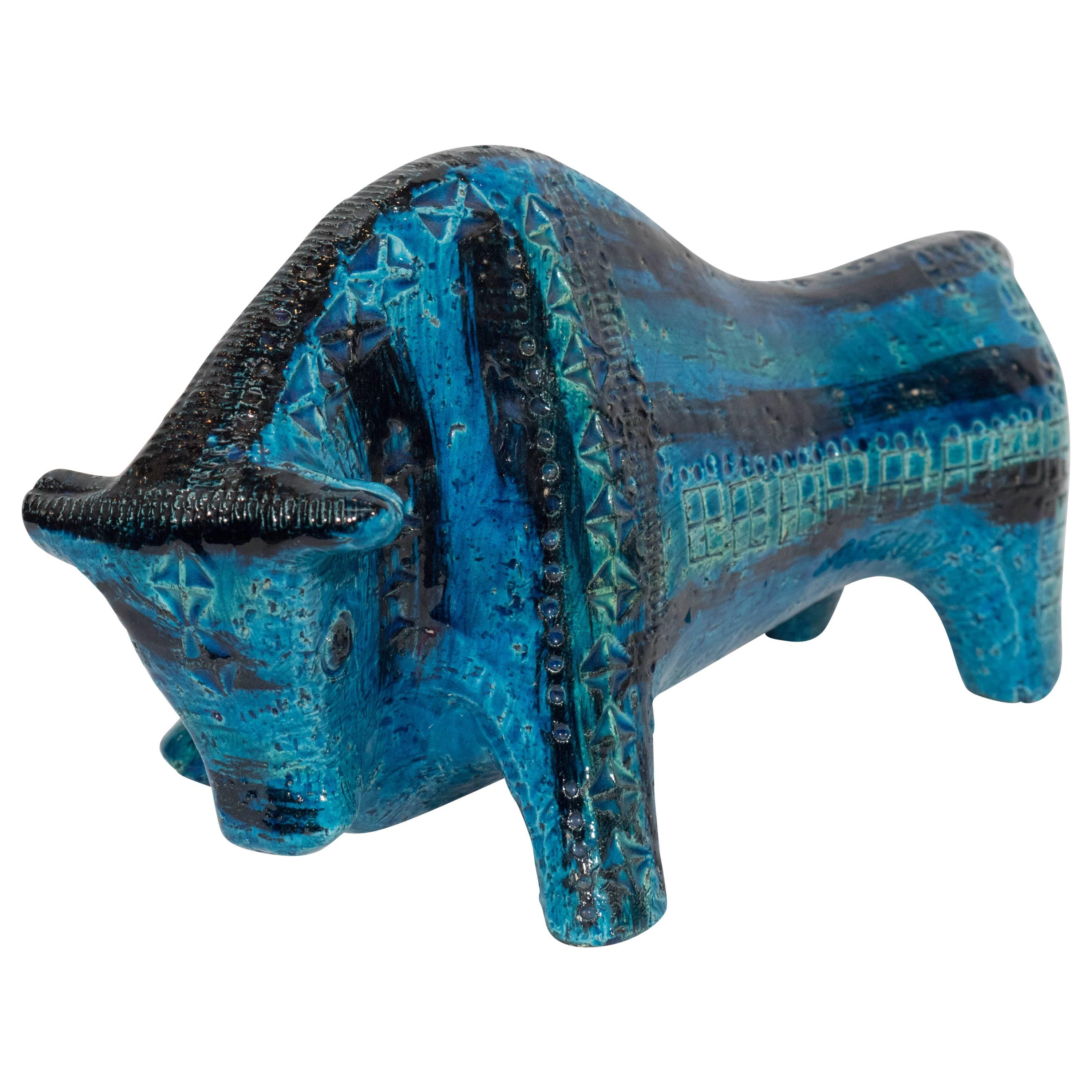 Rimini Blue Bull Sculpture by Bitossi for Raymor