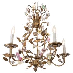 Mid-Century Italian Chandelier with Porcelain Roses