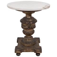 Mid-Century Italian Marble-Top Martini Table with Silver Gilt Pedestal Base