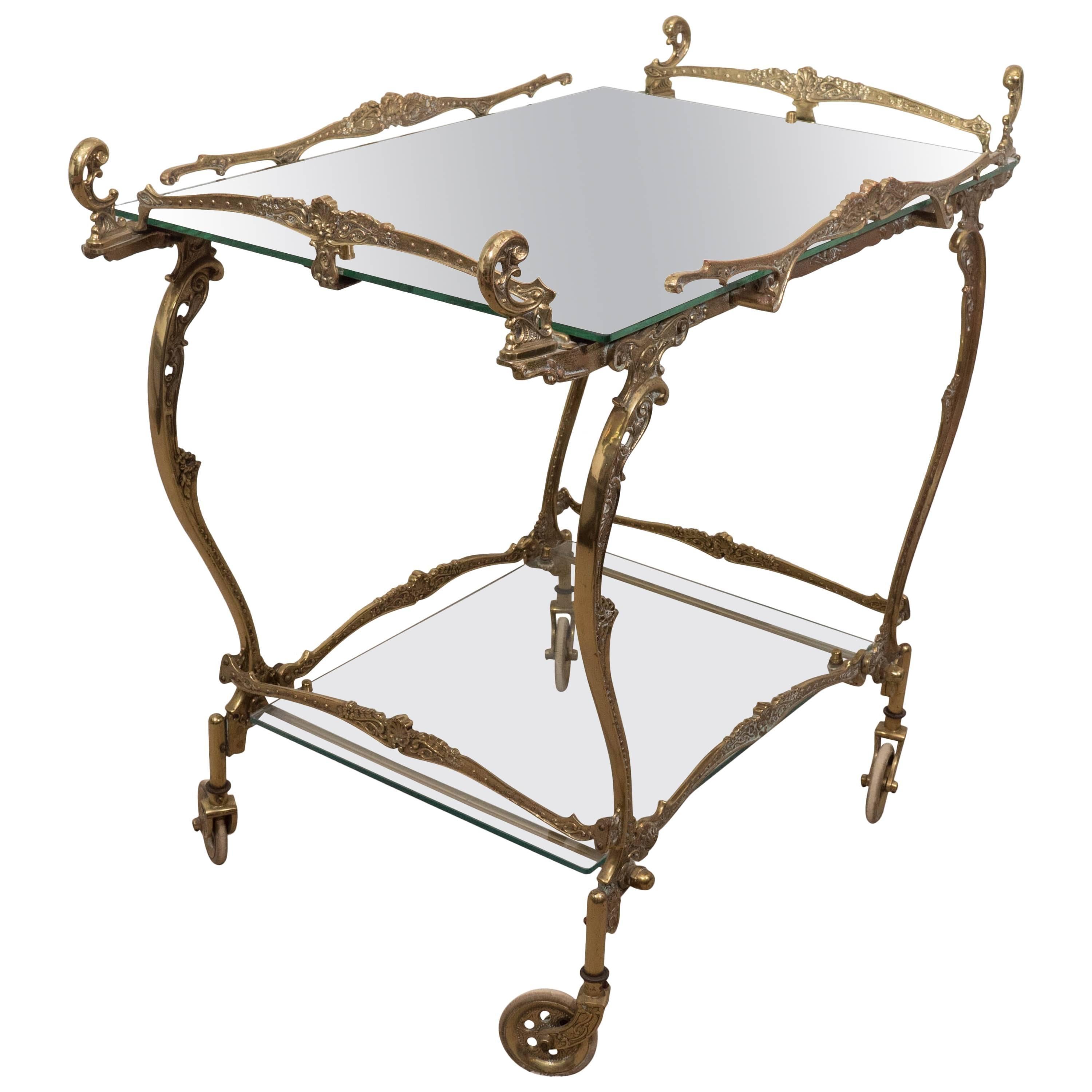 Rococo Style Two-Tier Tea Cart in Brass