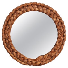 Rare Audoux-Minet Straw Mid-Century French Circular Mirror