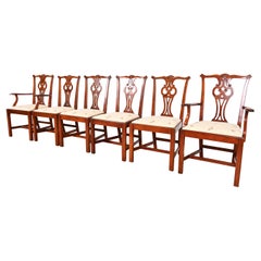 Baker Furniture Style Georgian Carved Mahogany Dining Chairs, Set of Six