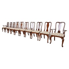 Queen Anne Solid Cherry Wood Dining Chairs, Set of Ten