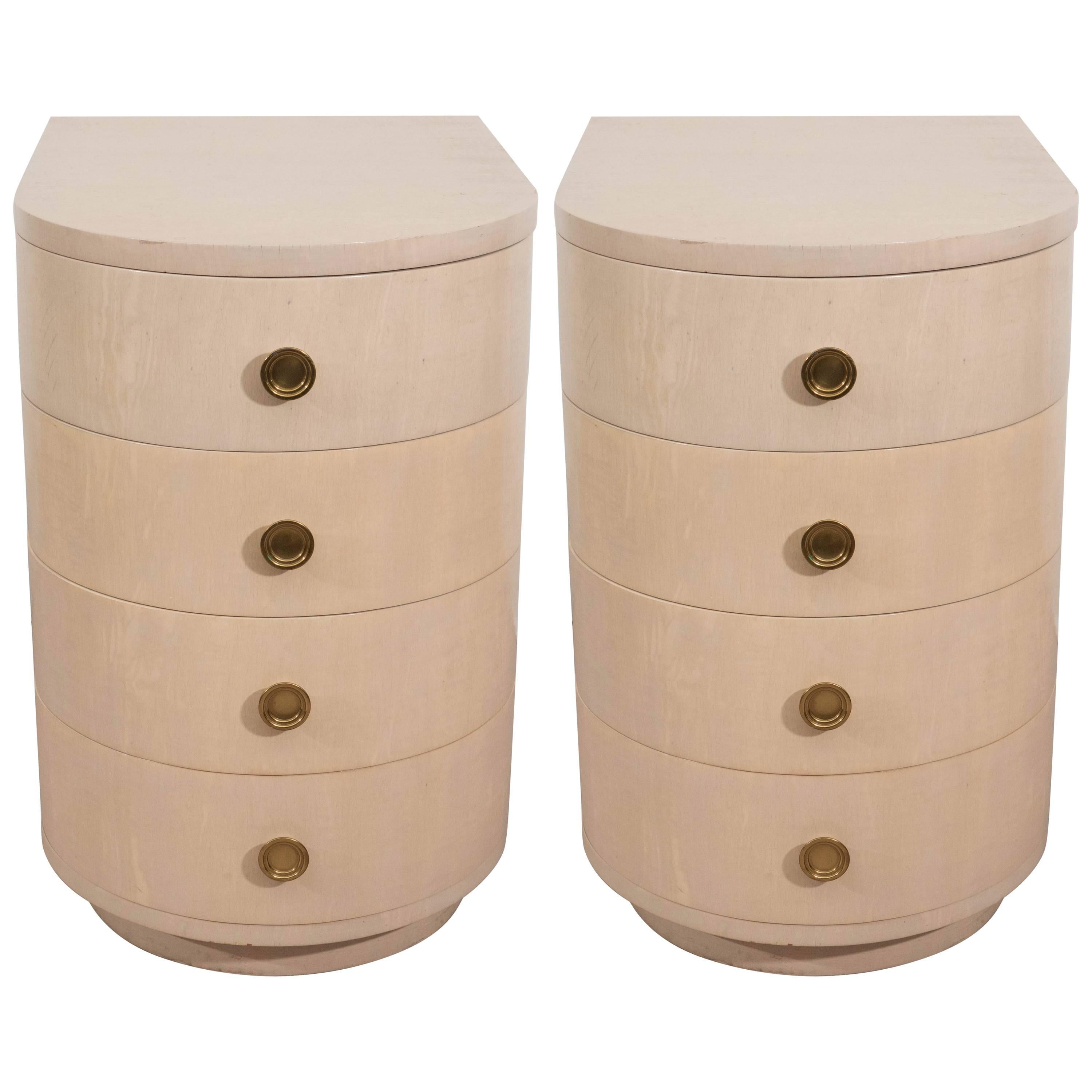 Pair of Streamline Art Deco Style Demilune Bedside Tables