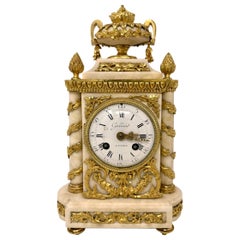Antique French Louis XVI Marble and Gold Bronze Clock, CIRCA 1880-1890.