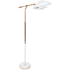 Vintage 1960s Articulated Floor Lamp in Brass and White Enamel