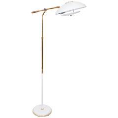 1960s Articulated Floor Lamp in Brass and White Enamel 1