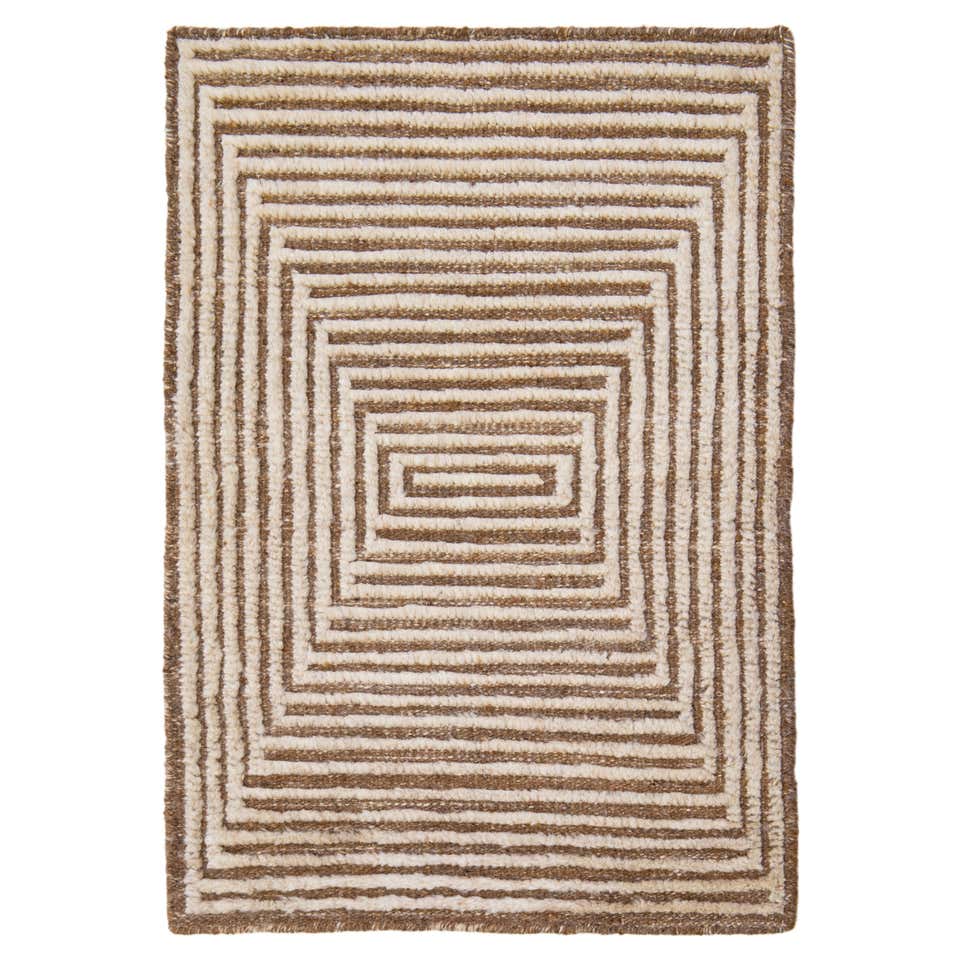 Handwoven Shaggy Labyrinth Wool Rug Beige Small For Sale at 1stDibs