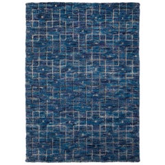 Modern Moroccan Handmade Custom Blue Wool Rug By Apadana