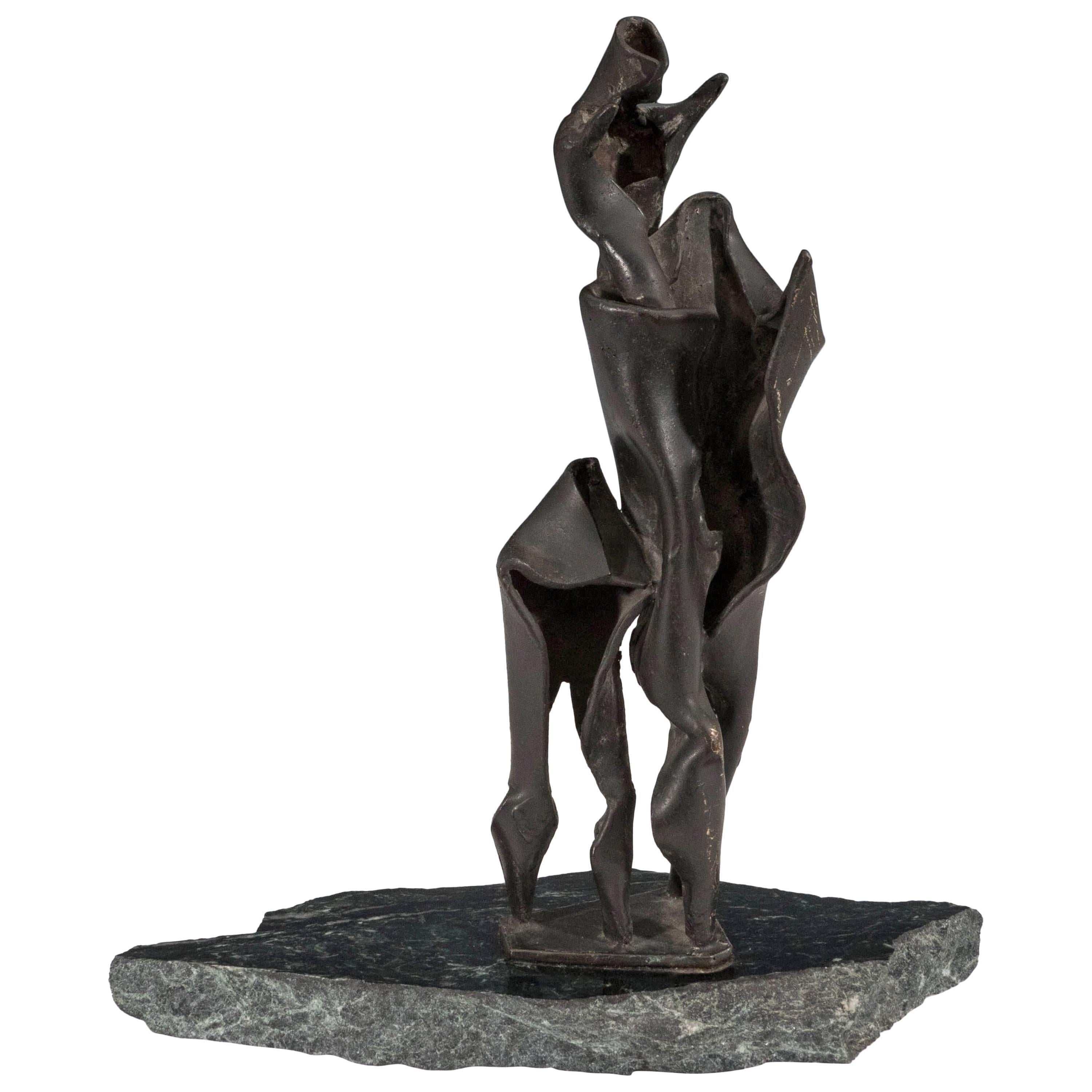 Brutalist Abstract Sculpture in Bronze on Marble Base
