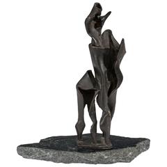 Brutalist Abstract Sculpture in Bronze on Marble Base 4