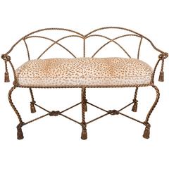 Mid-Century Italian Gilt Rope and Tassel Settee with Leopard Print Velvet Seat 9