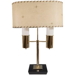 Rare Dual Light Table Lamp with Milk Glass Adornments & Parchment Shade