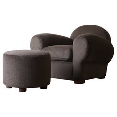 Fauteuil club avec ottoman, tapissé en pure alpaga